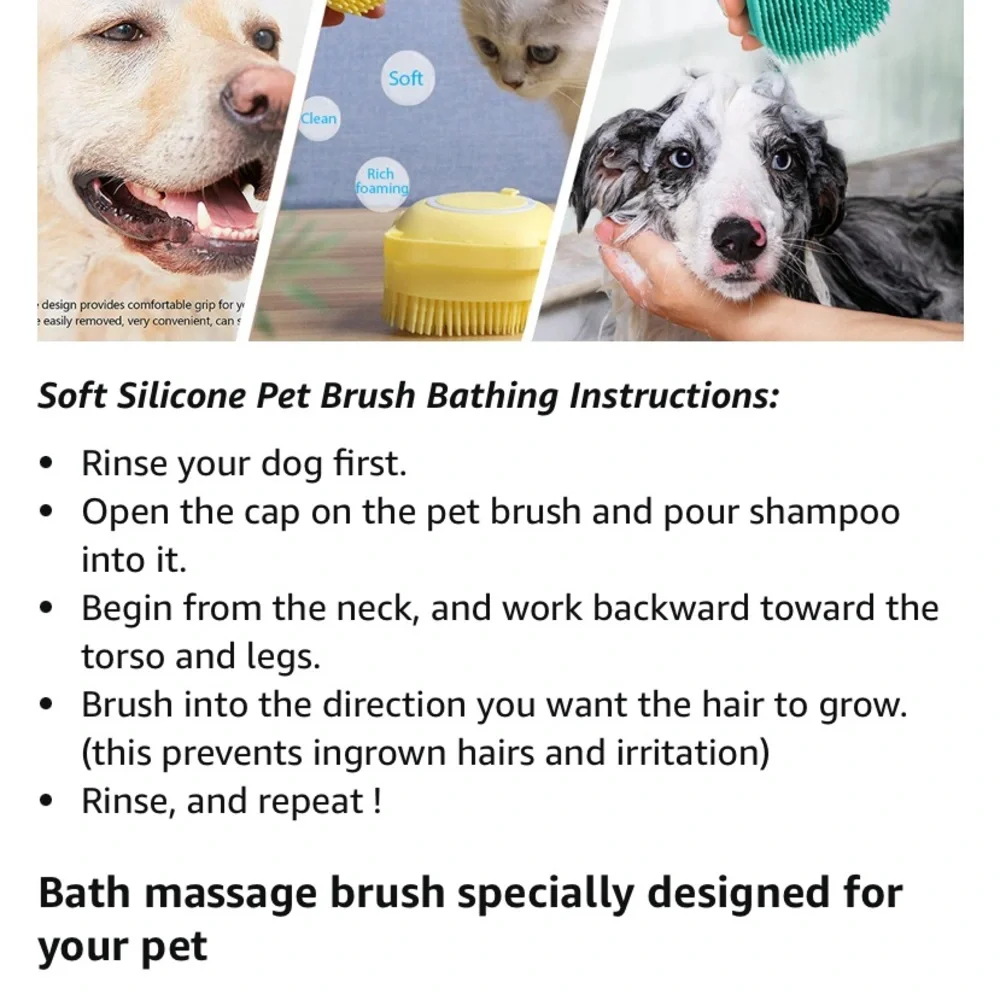 DUALSHINE Upgraded Dog Bath Brush,Dog Scrubber Best Pet Bathing Tool & shampoo